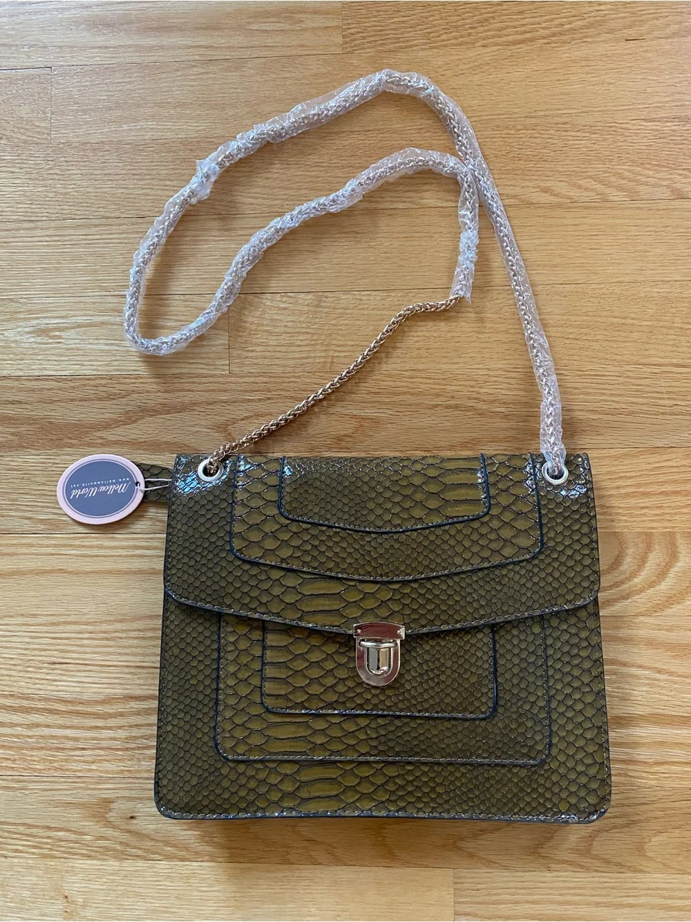 Mellow World Faux Snakeskin Brown Shoulder Bag / Crossbody with Gold Hardware